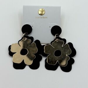True To Form Black Gold Flower Dangle Earrings Layered Stud Drops